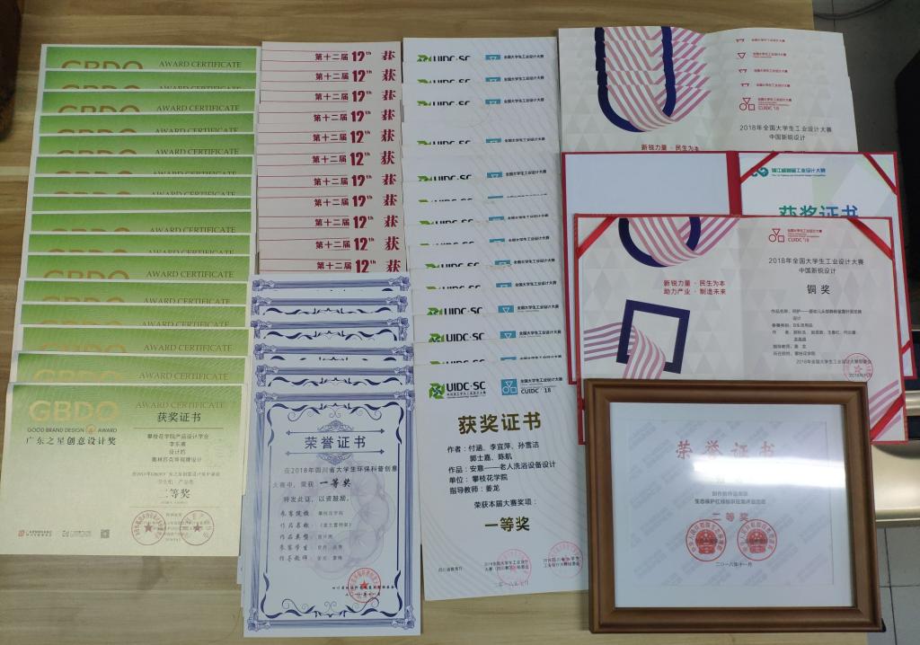 2018年产品设计专业部分获奖证书